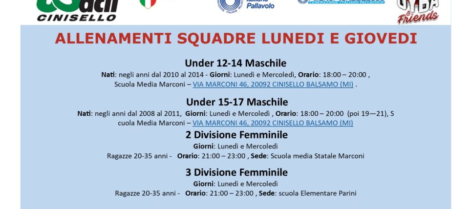 🏐 Settimana di Allenamenti per le Categorie Under 12-14 e Under 15-17 Maschile della Pallavolo US ACLI Cinisello 🏐